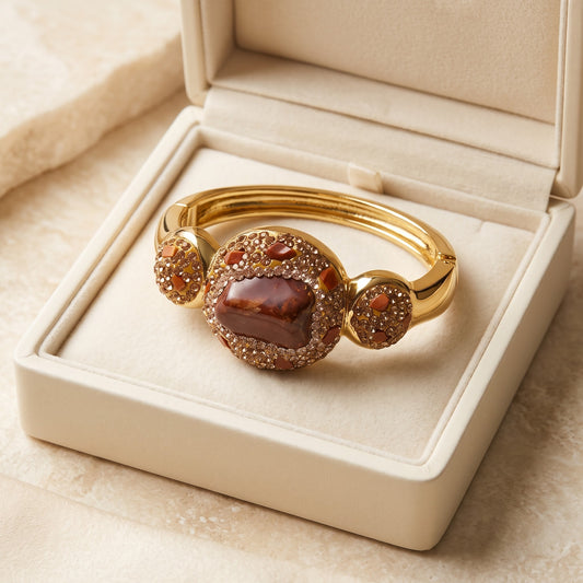 Ember Royale – Carnelian Gold-Plated Statement Bangle for Women
