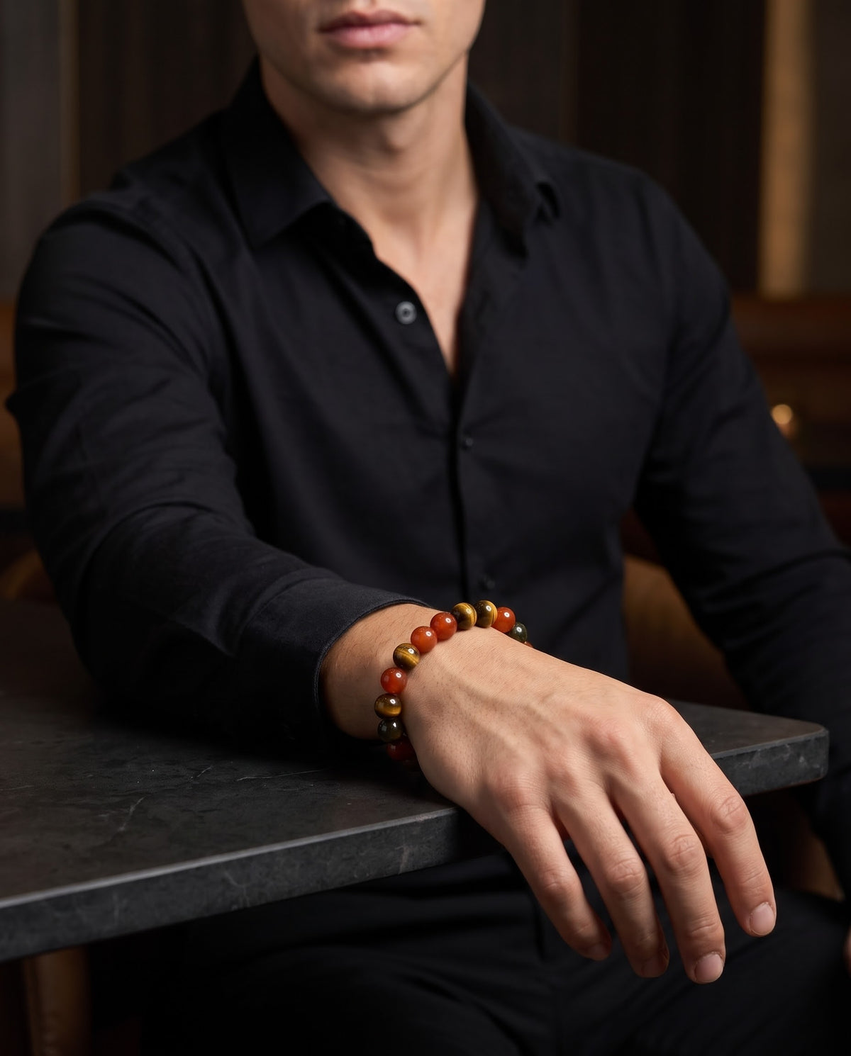 Ember Valor – Tiger Eye & Carnelian 925 Sterling Silver Bracelet for Men