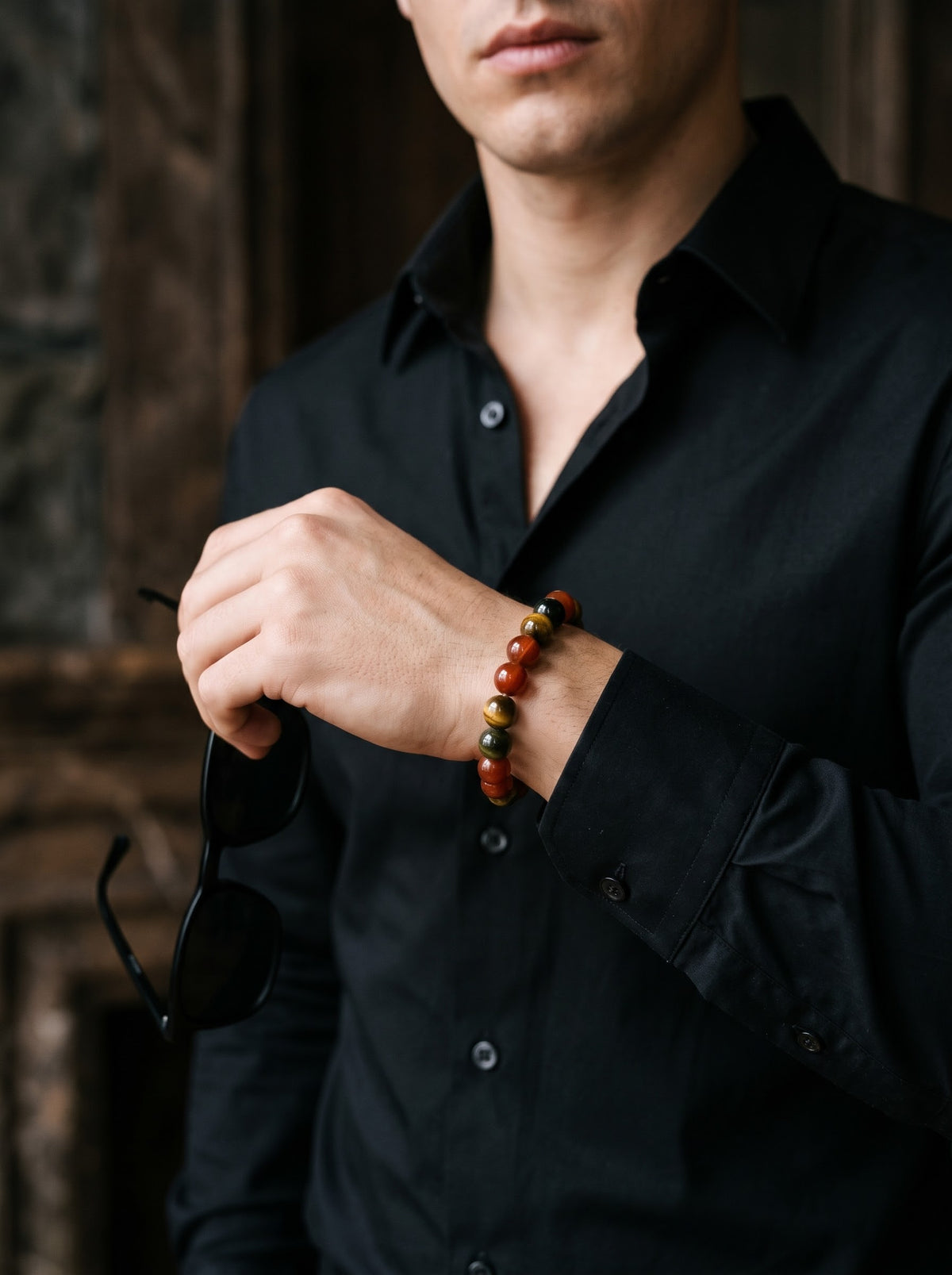 Ember Valor – Tiger Eye & Carnelian 925 Sterling Silver Bracelet for Men