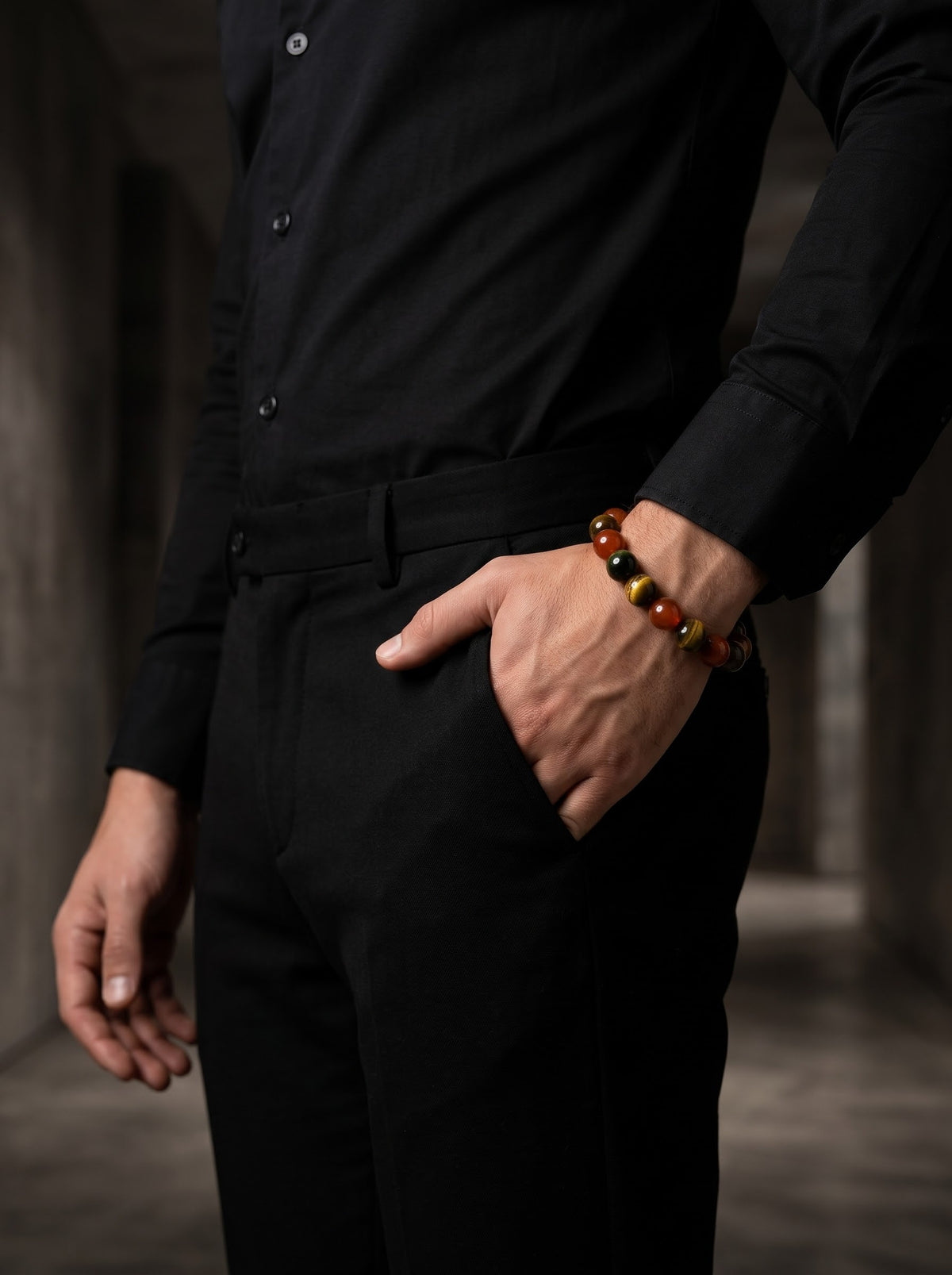 Ember Valor – Tiger Eye & Carnelian 925 Sterling Silver Bracelet for Men