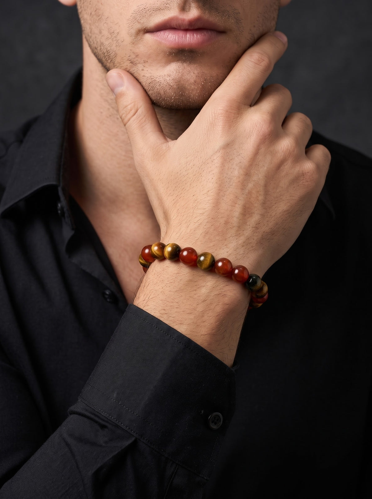 Ember Valor – Tiger Eye & Carnelian 925 Sterling Silver Bracelet for Men