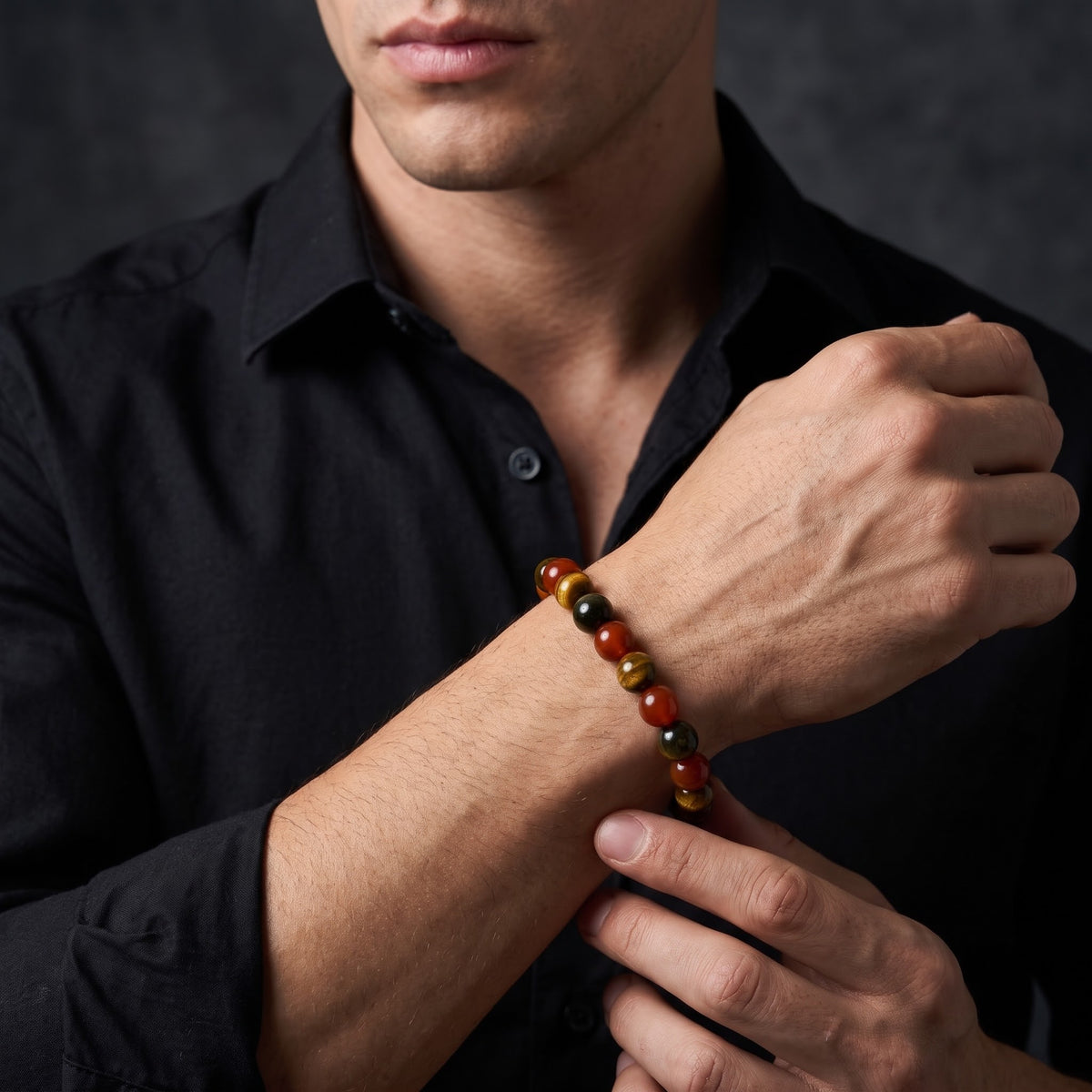 Ember Valor – Tiger Eye & Carnelian 925 Sterling Silver Bracelet for Men