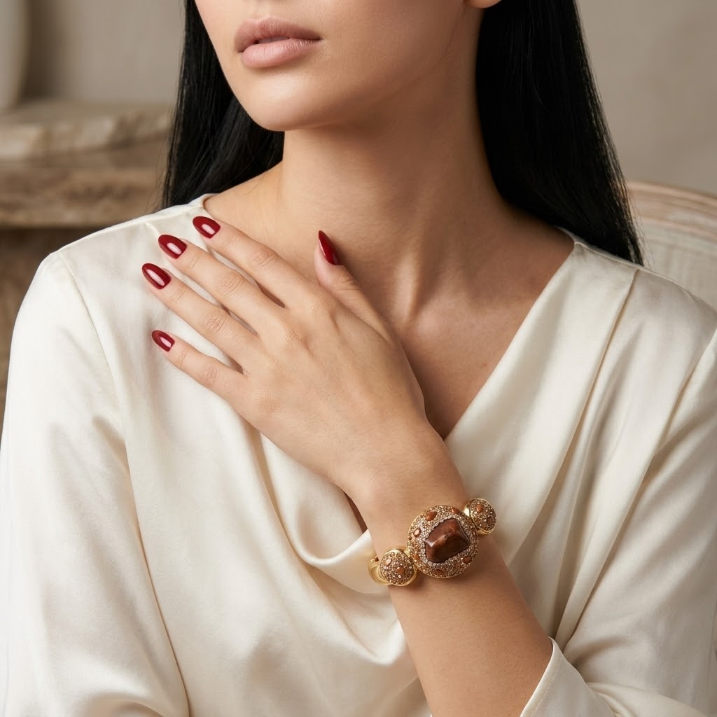 Ember Royale – Carnelian Gold-Plated Statement Bangle for Women