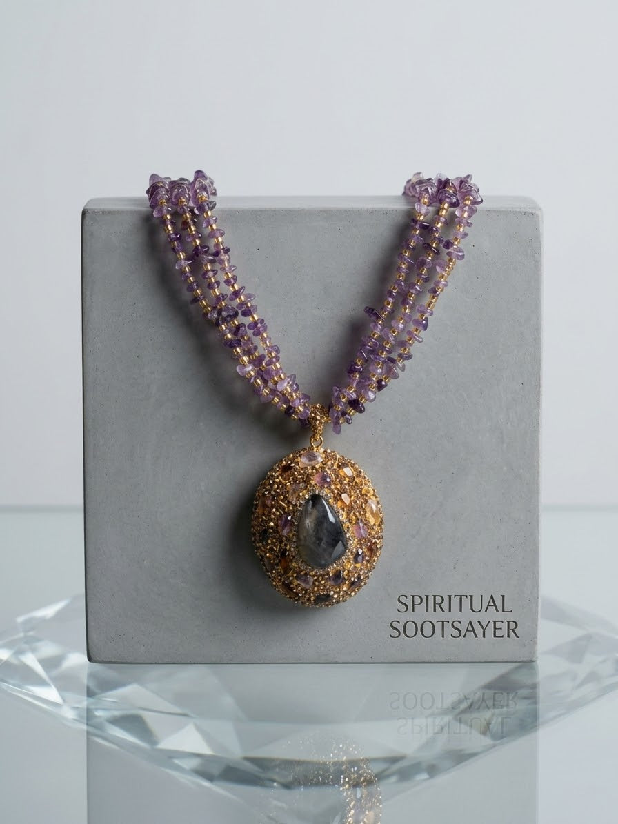 Amethyst Enchantment – Gold-Plated Crystal Statement Necklace for Women