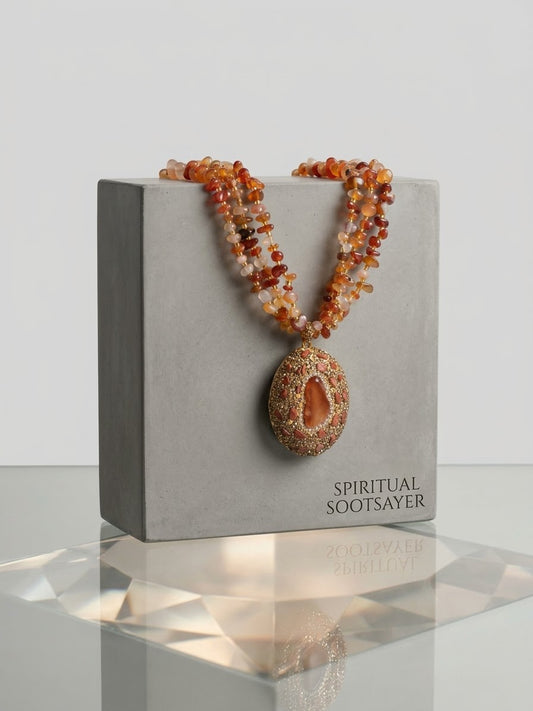 Carnelian Ember – Gold-Plated Crystal Statement Necklace for Women