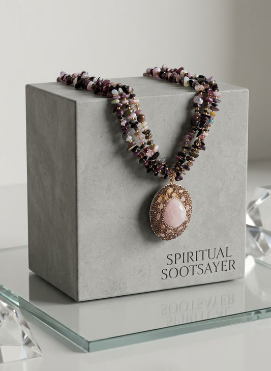 Rosewood Romance – Rose Quartz, Garnet & Rhodonite Gold-Plated Statement Necklace for Women
