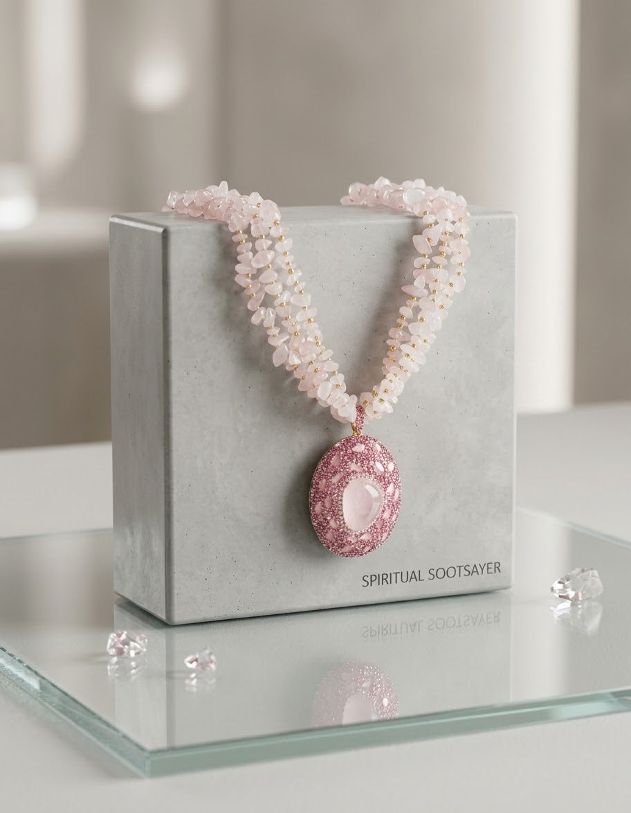 Blush Reverie – Rose Quartz Gold-Plated Multi-Strand Crystal Necklace for Women