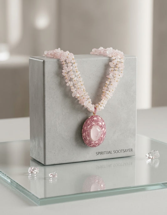 Blush Reverie – Rose Quartz Gold-Plated Multi-Strand Crystal Necklace for Women