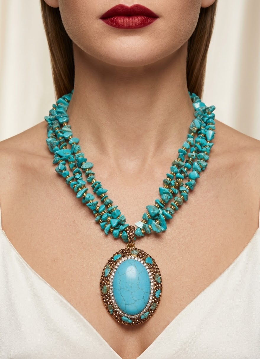 Azure Majesty – Turquoise Gold-Plated Statement Necklace for Women