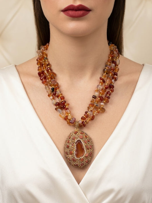 Carnelian Ember – Gold-Plated Crystal Statement Necklace for Women