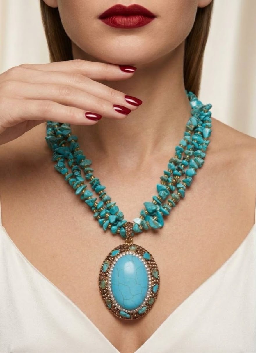 Azure Majesty – Turquoise Gold-Plated Statement Necklace for Women