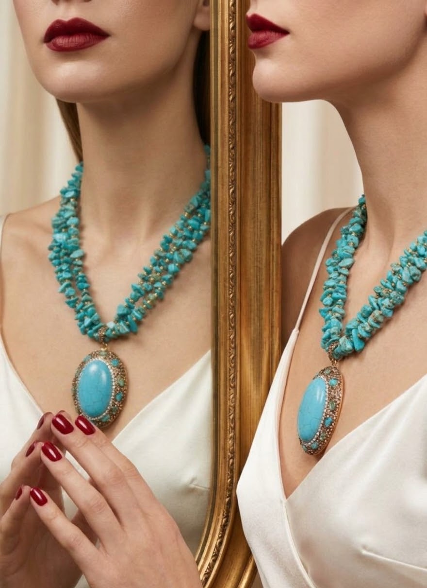 Azure Majesty – Turquoise Gold-Plated Statement Necklace for Women