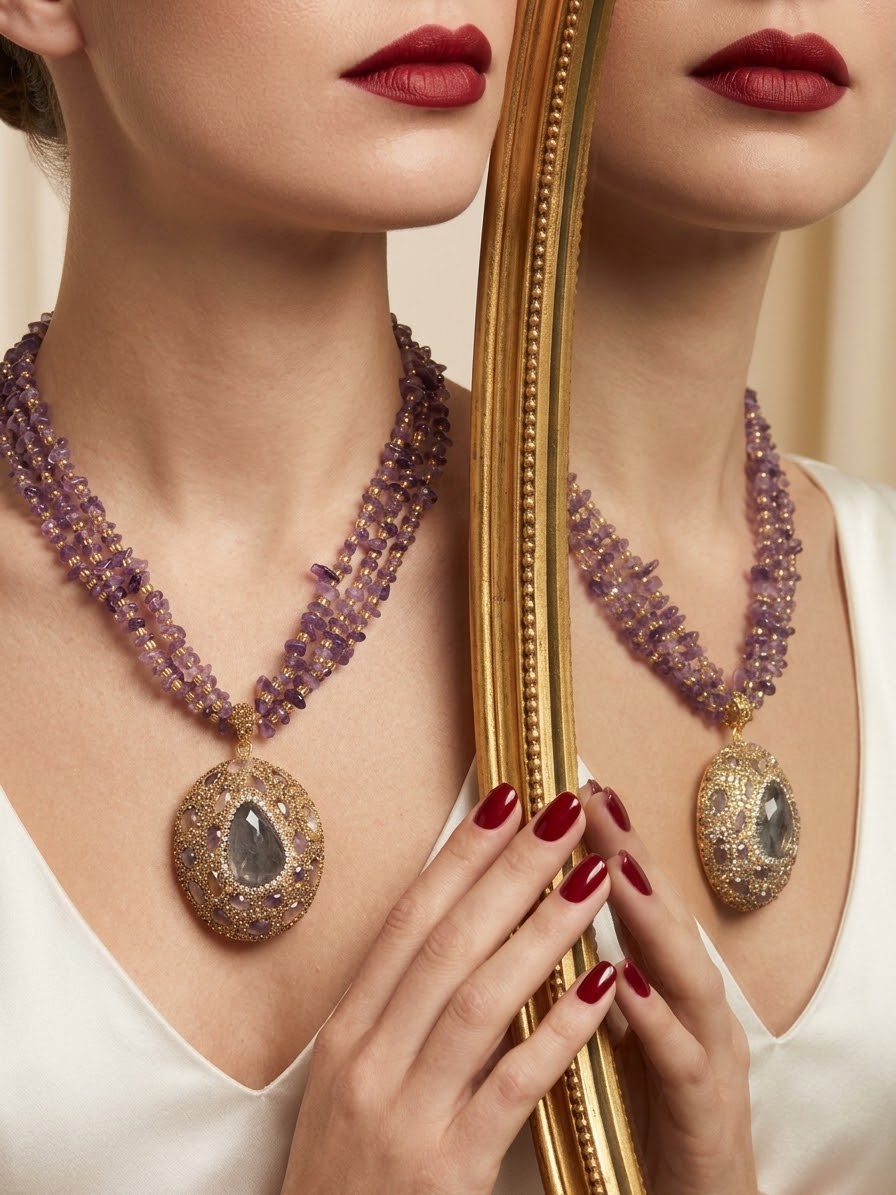 Amethyst Enchantment – Gold-Plated Crystal Statement Necklace for Women