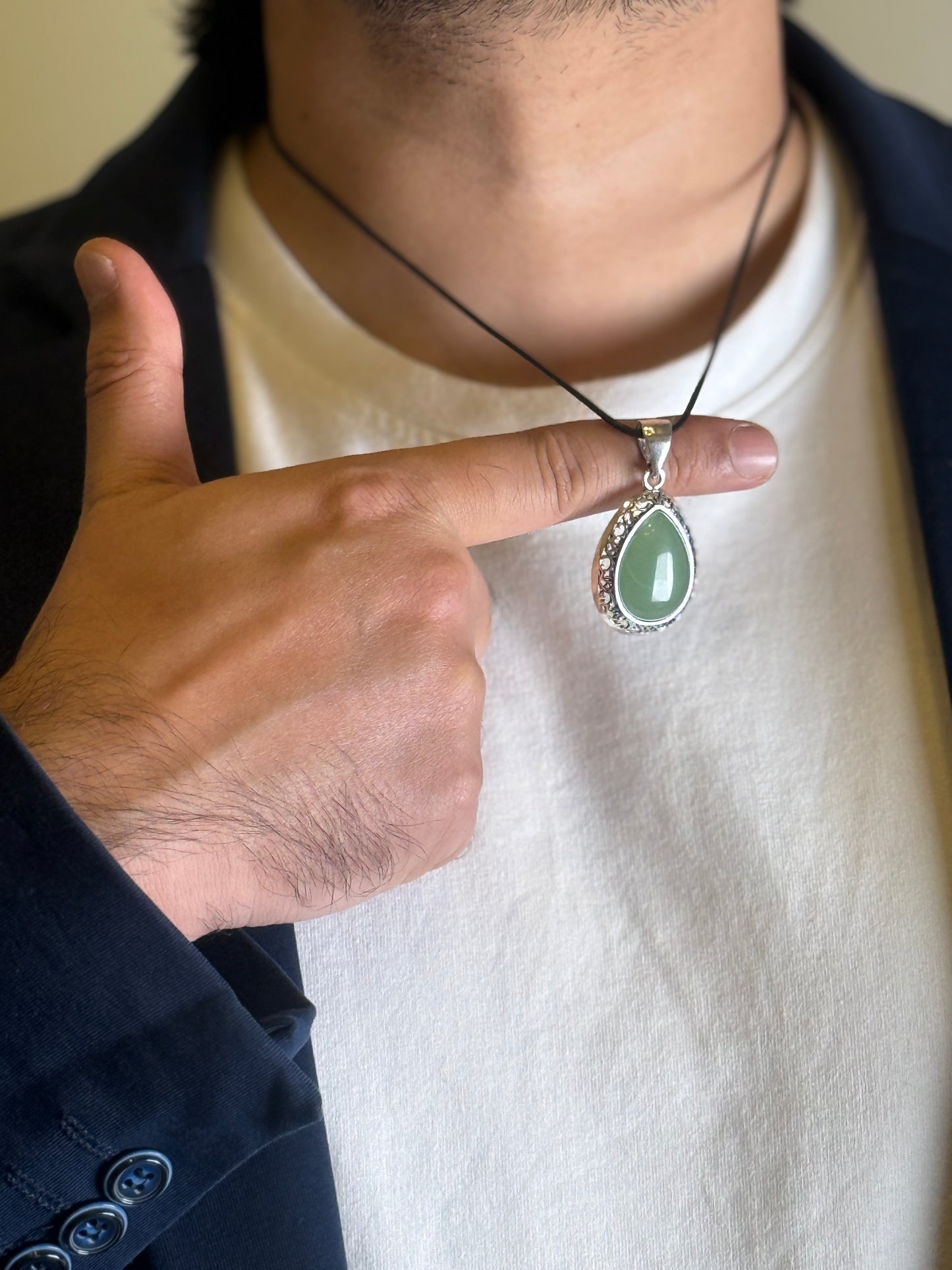 Aventurine pendant necklace worn