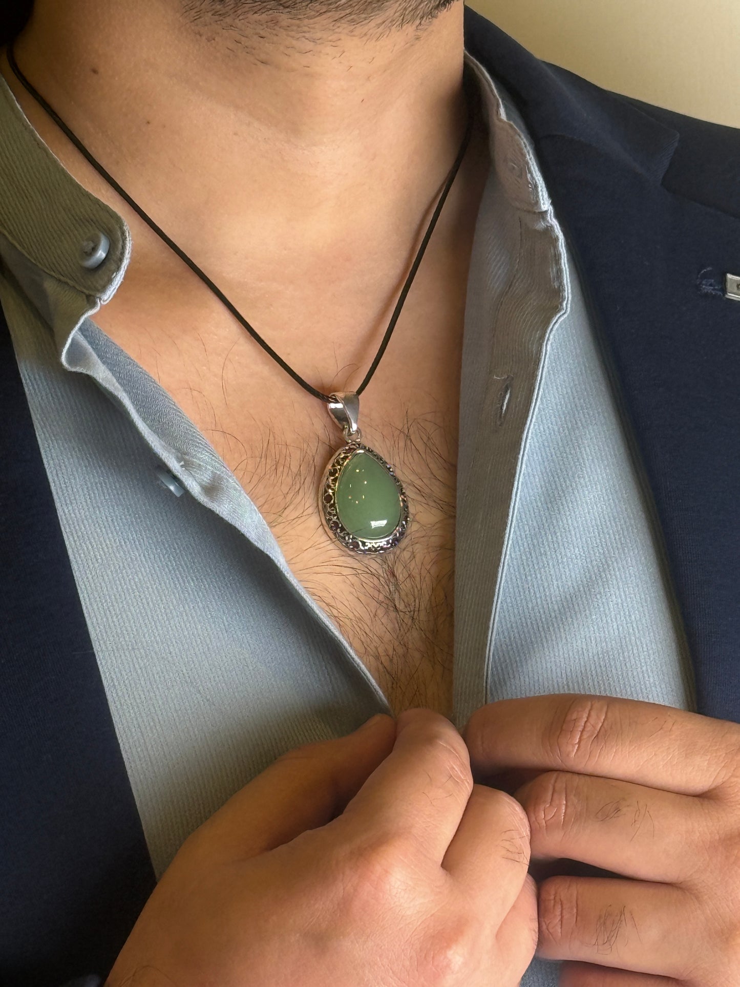 Aventurine Luck & Opportunity Pendant Necklace for Men being pointed at