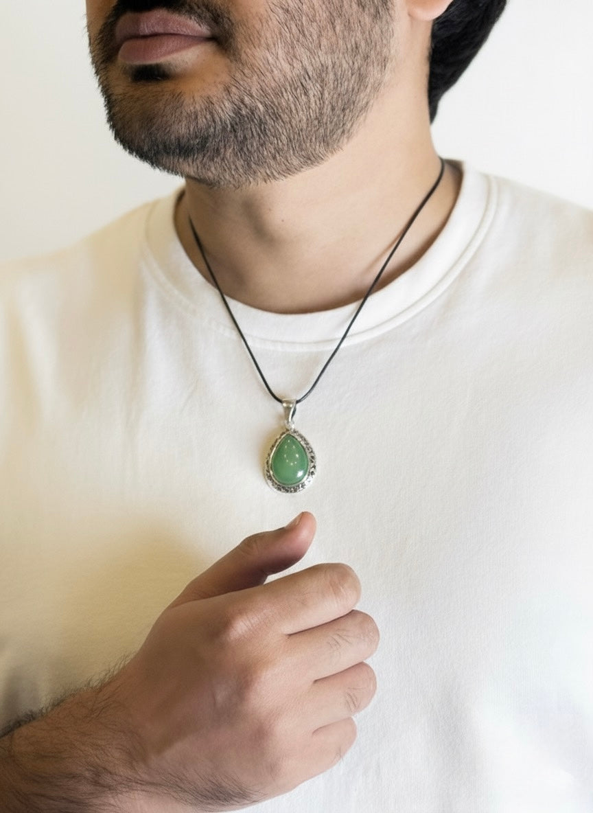Aventurine Luck & Opportunity Pendant Necklace for Men displayed on black cord