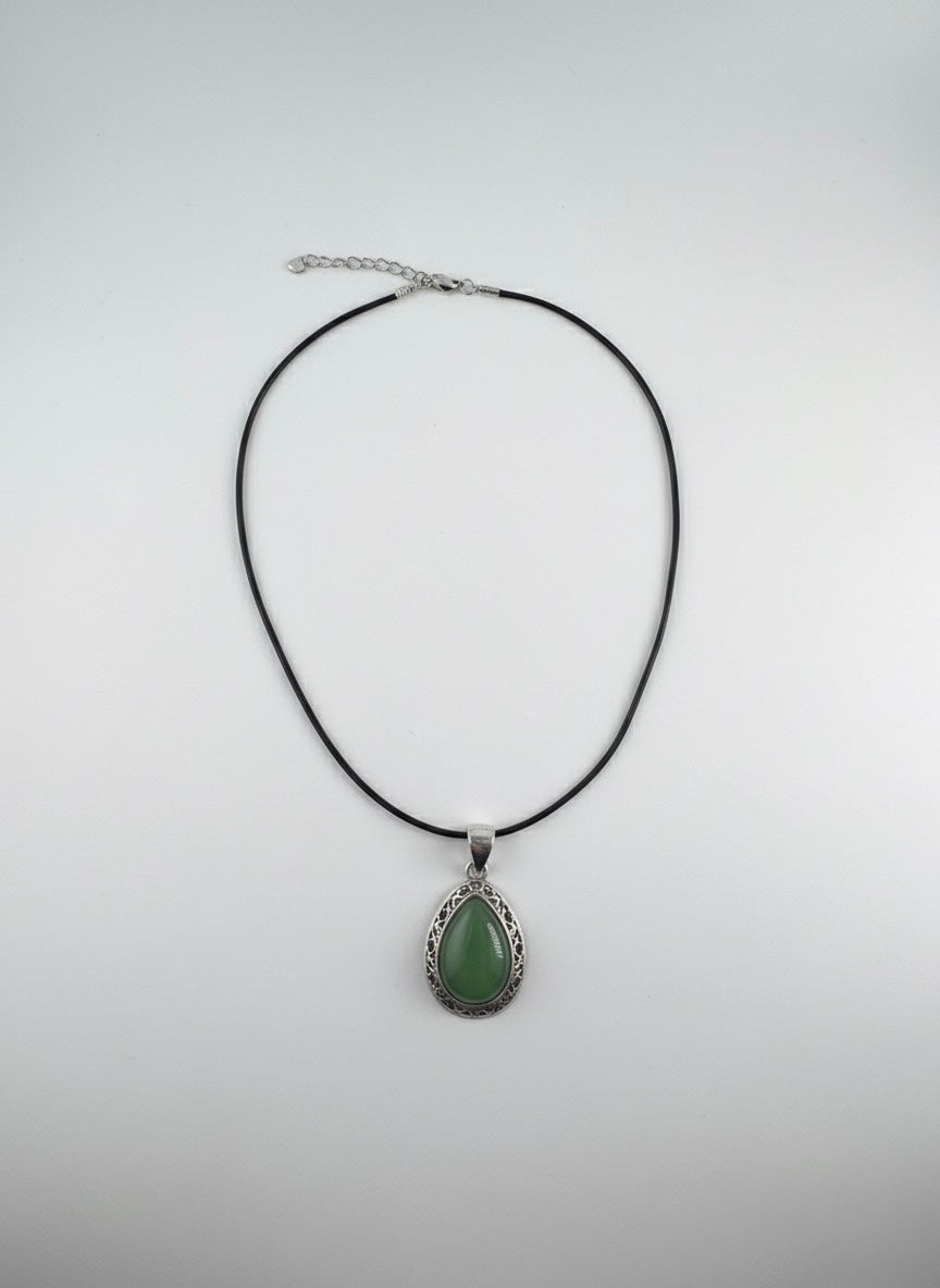 Close-Up Green Aventurine Silver Frame Pendant