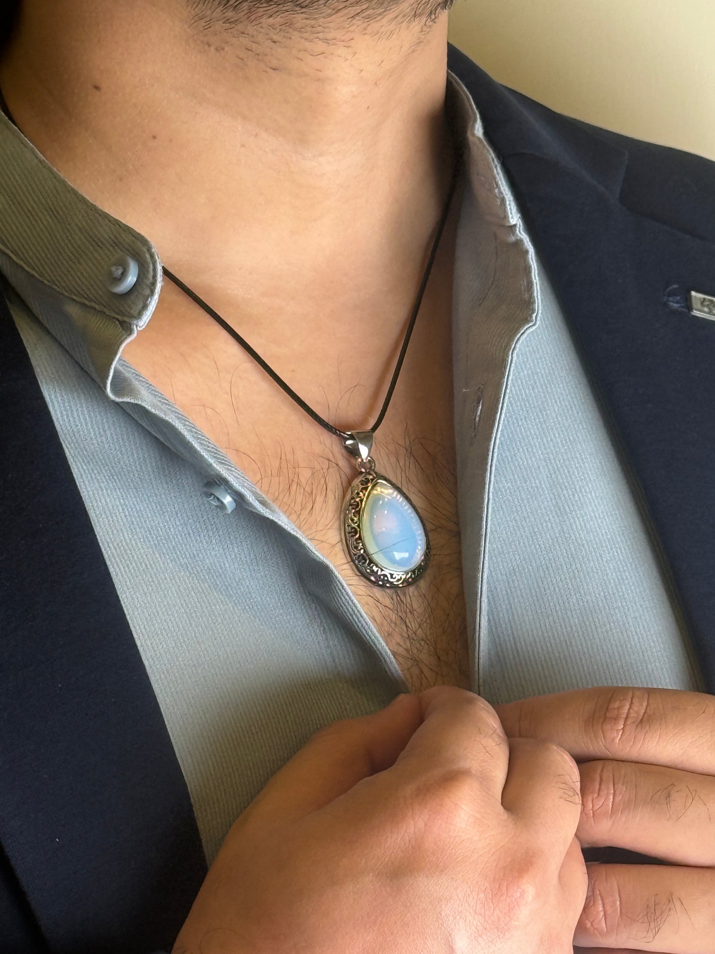 Moonstone pendant necklace worn