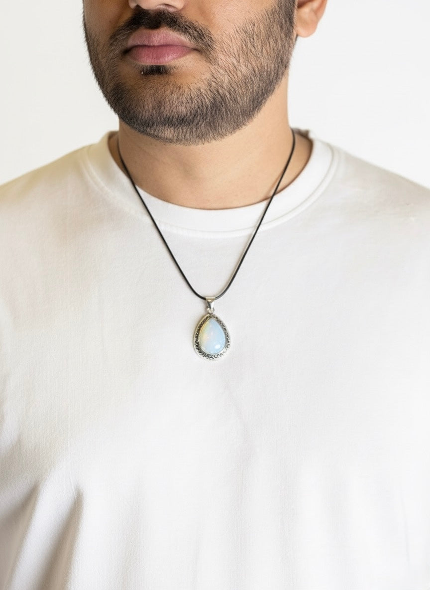 Moonstone pendant necklace closeup