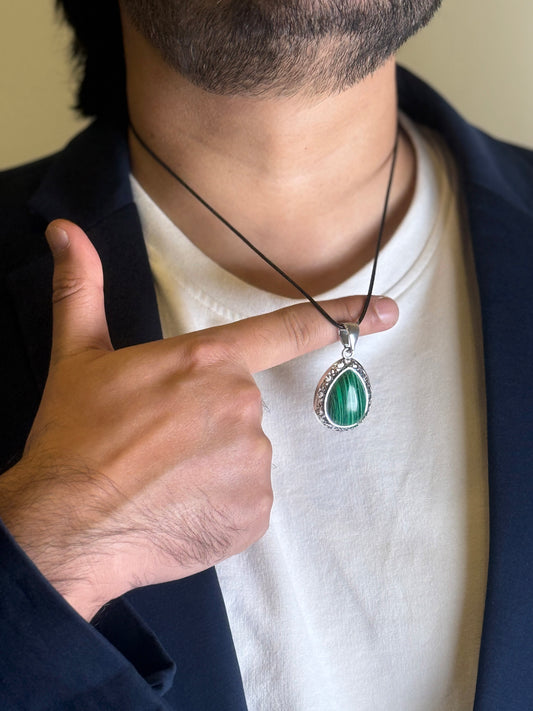 Malachite pendant necklace lifestyle shot