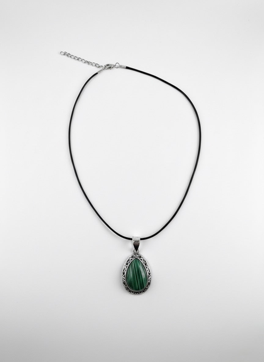 Malachite wealth pendant necklace close-up