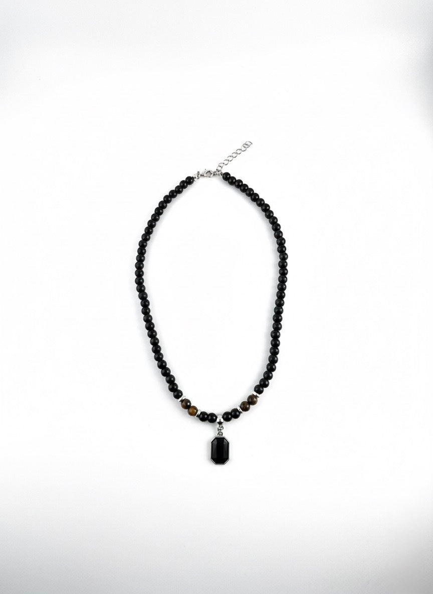 Black Onyx Tiger Eye Necklace flatlay front view