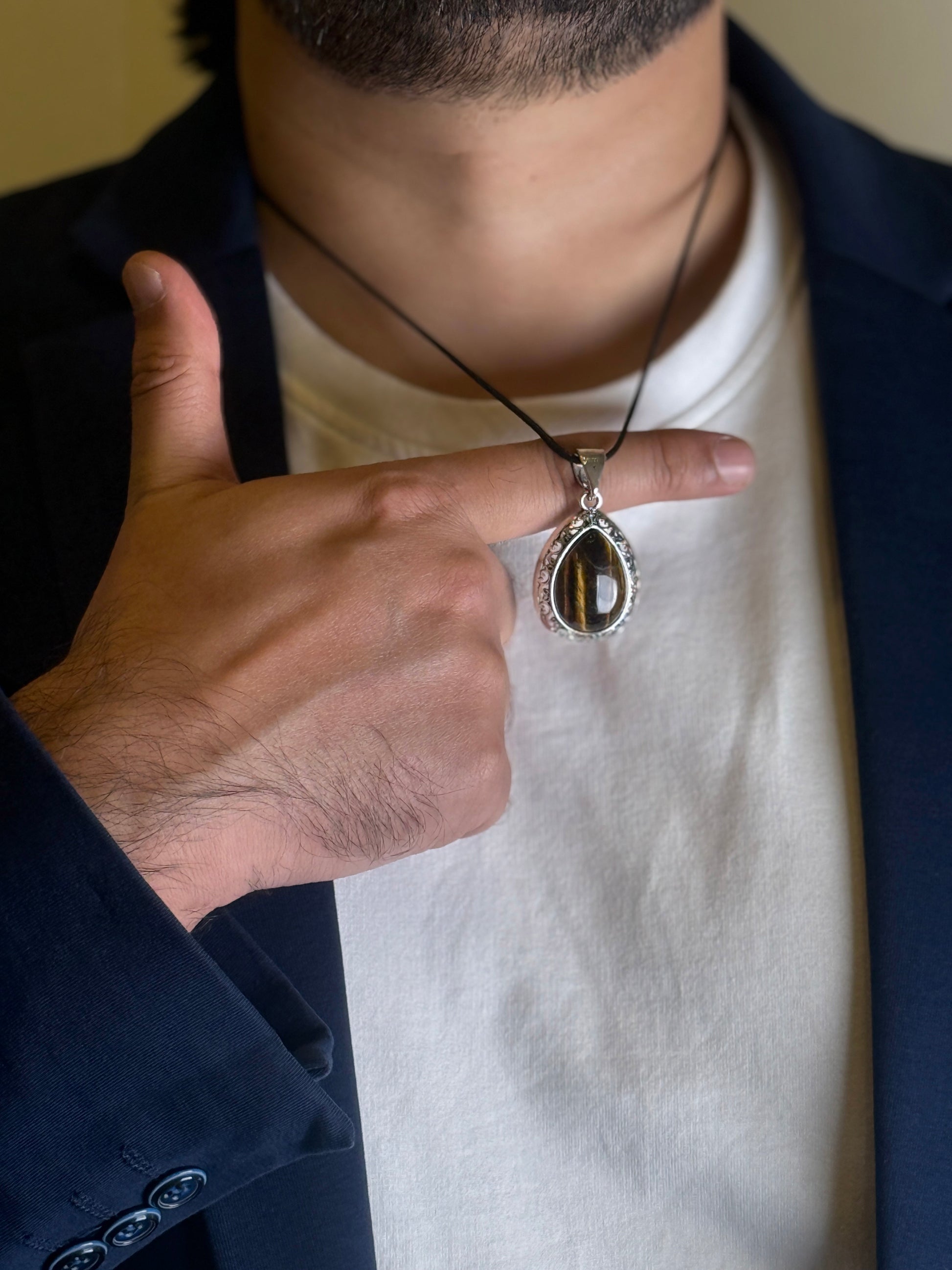 Tiger Eye Crystal Necklace Styled with Outfit