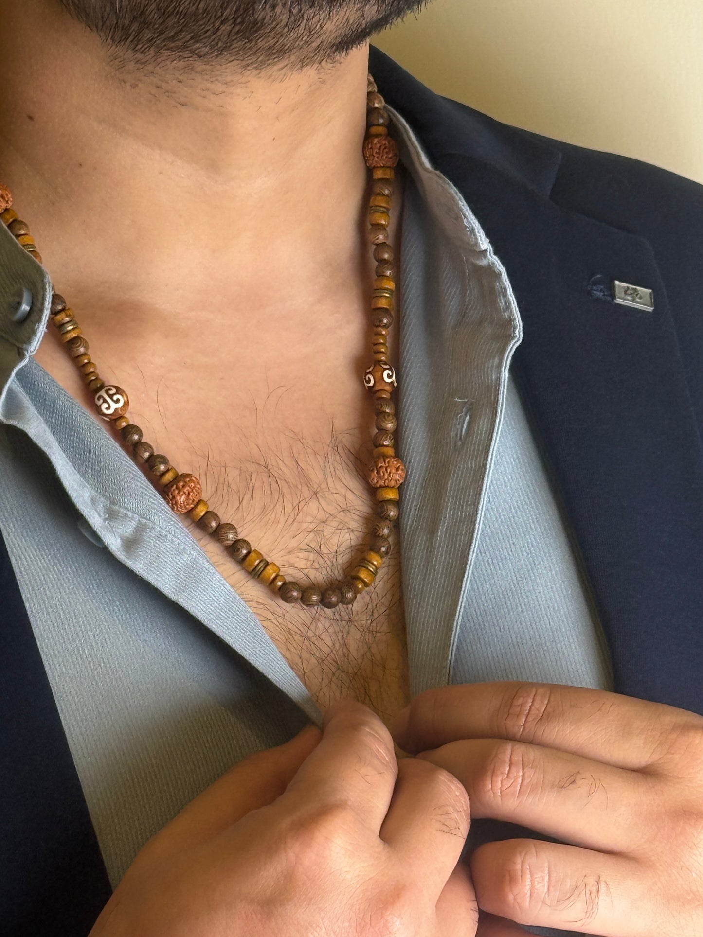 rudraksha wooden bead necklace for men spiritual protection