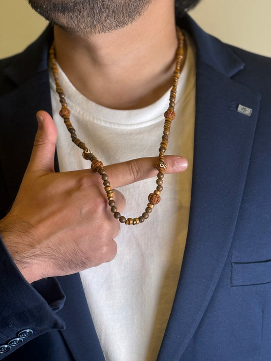 men wearing rudraksha necklace grounding mala