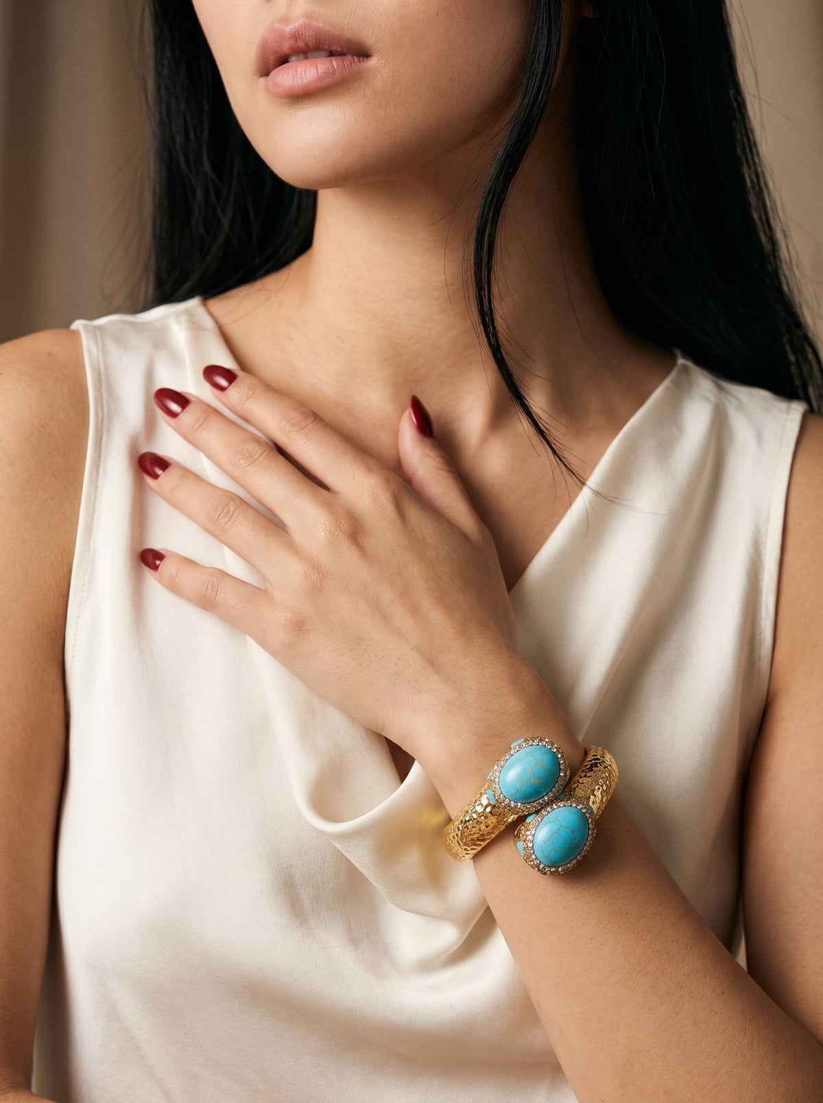 Turquoise Azure Elegance Gold-Plated Women's Crystal Bracelet