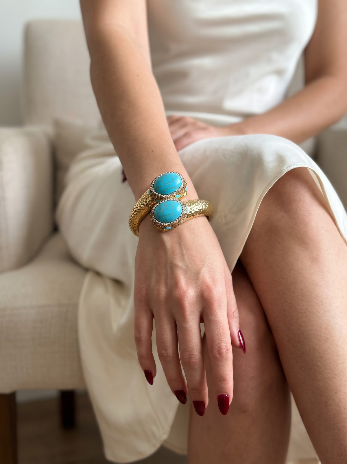 Turquoise Azure Elegance Gold-Plated Women's Crystal Bracelet