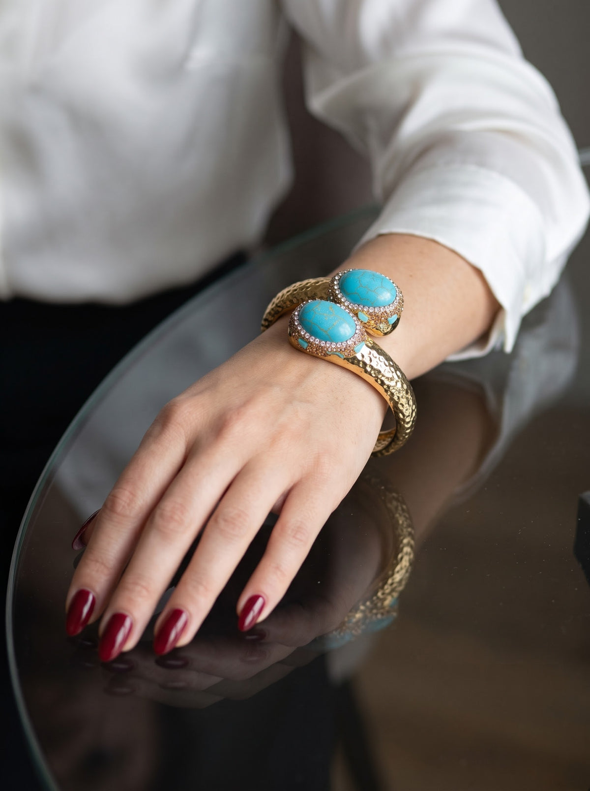 Turquoise Azure Elegance Gold-Plated Women's Crystal Bracelet