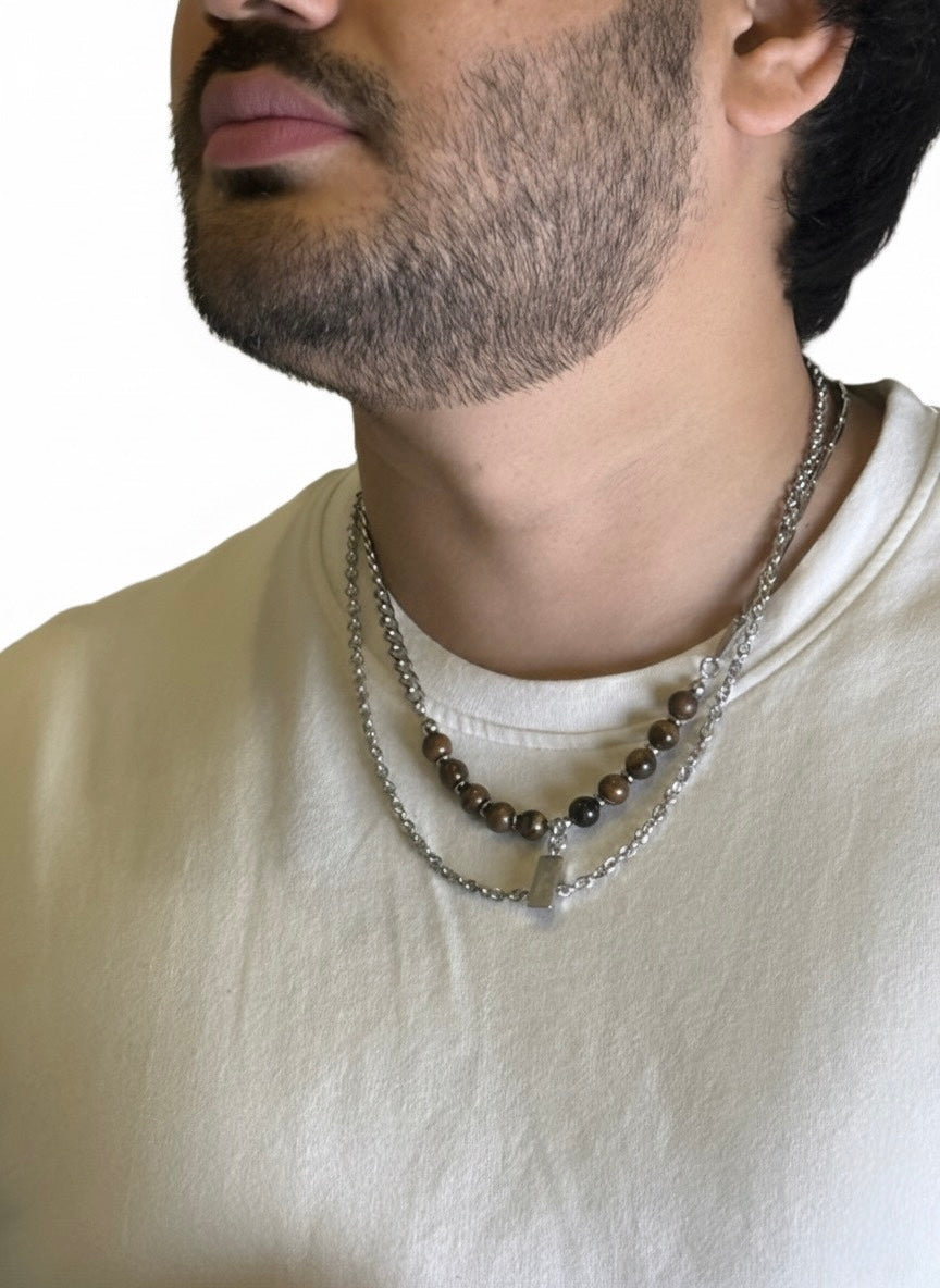 Masculine Tiger Eye bead necklace for grounding energy