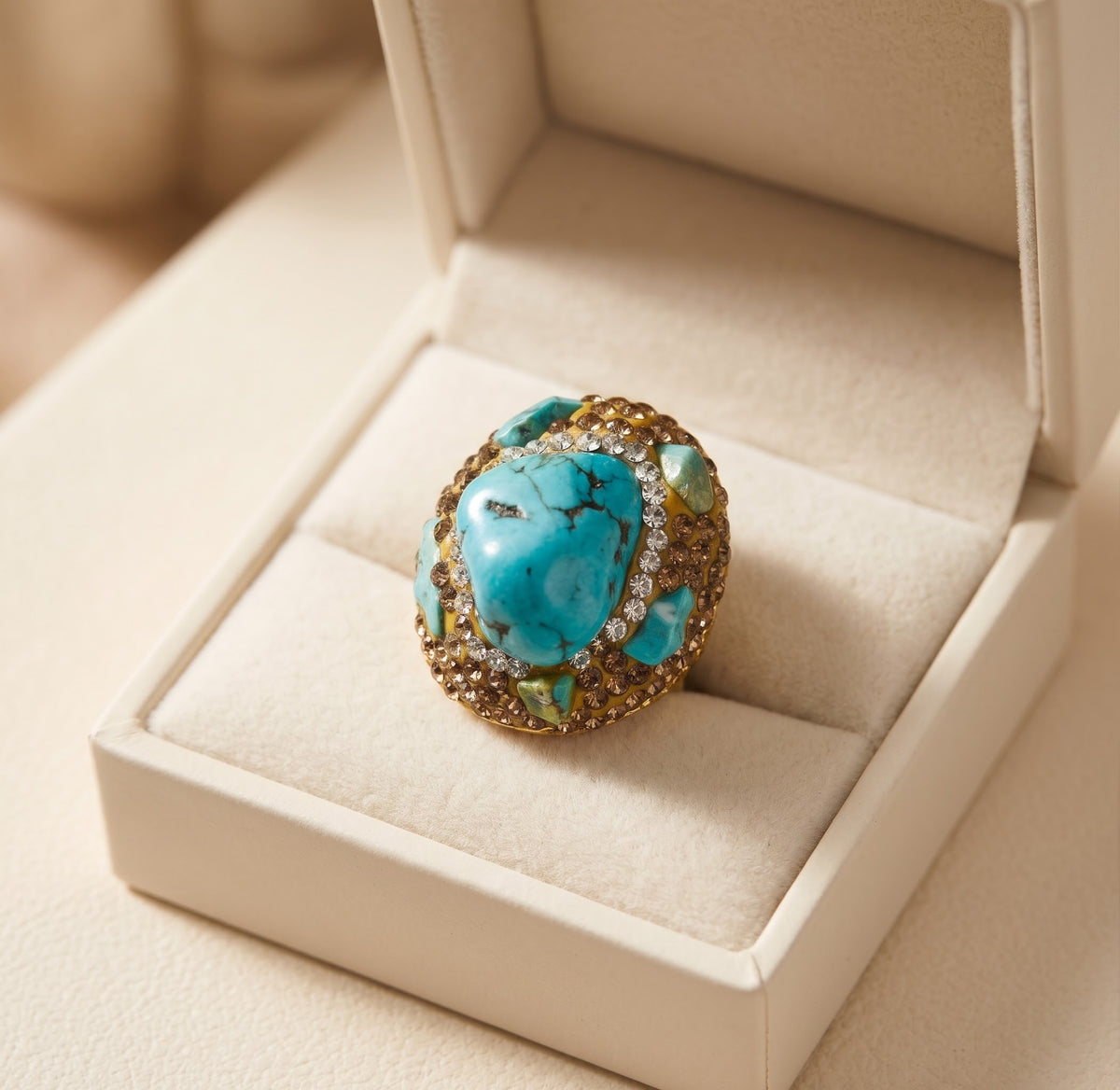 Turquoise Celestial Majesty Gold-Plated Women's Crystal Ring