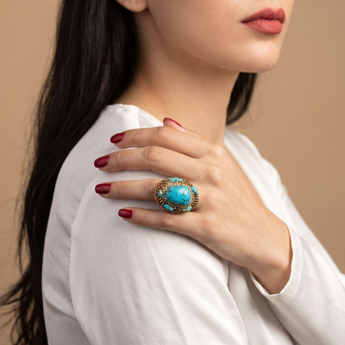 Turquoise Celestial Majesty Gold-Plated Women's Crystal Ring
