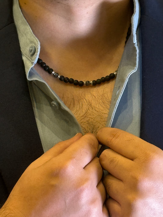 mens black matte bead necklace