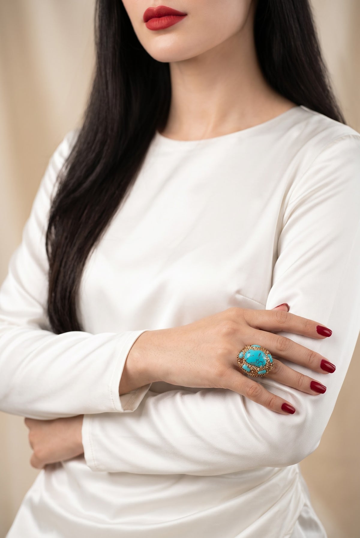 Turquoise Celestial Majesty Gold-Plated Women's Crystal Ring