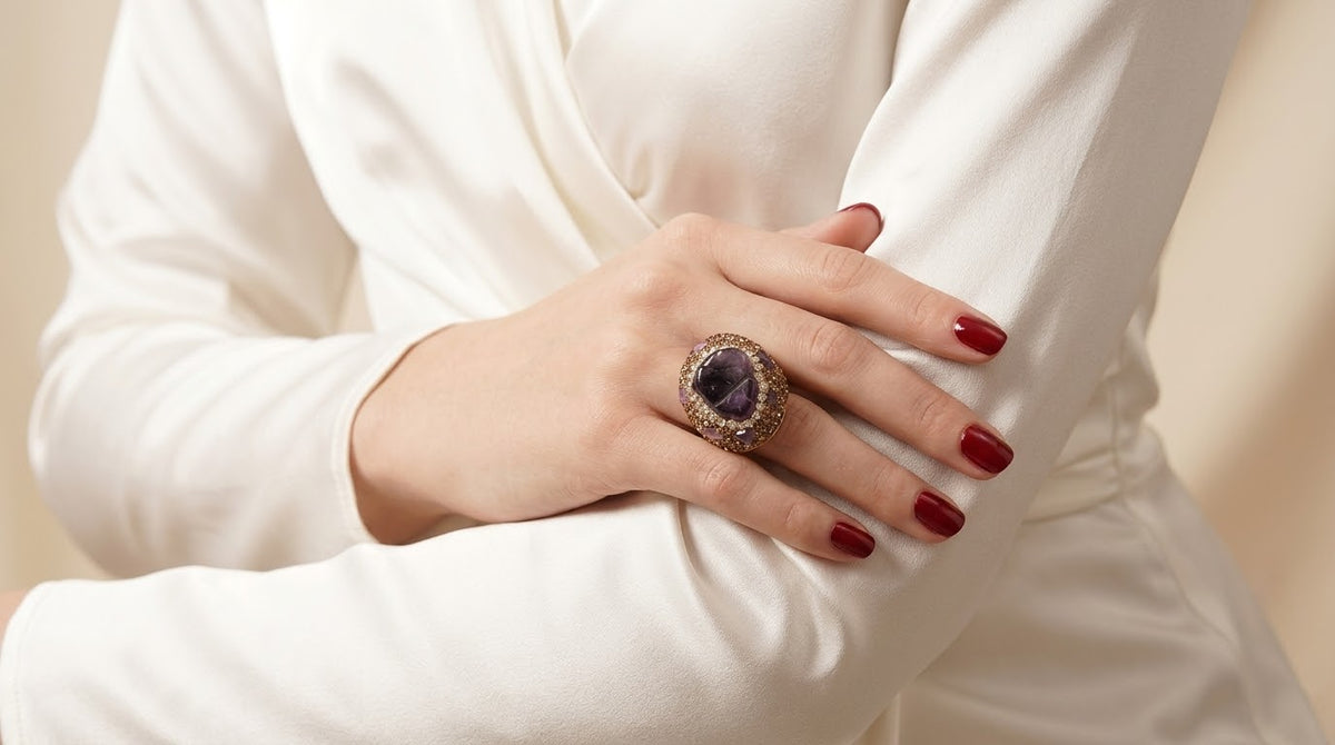 Amethyst Imperial Aura Gold-Plated Women's Crystal Ring