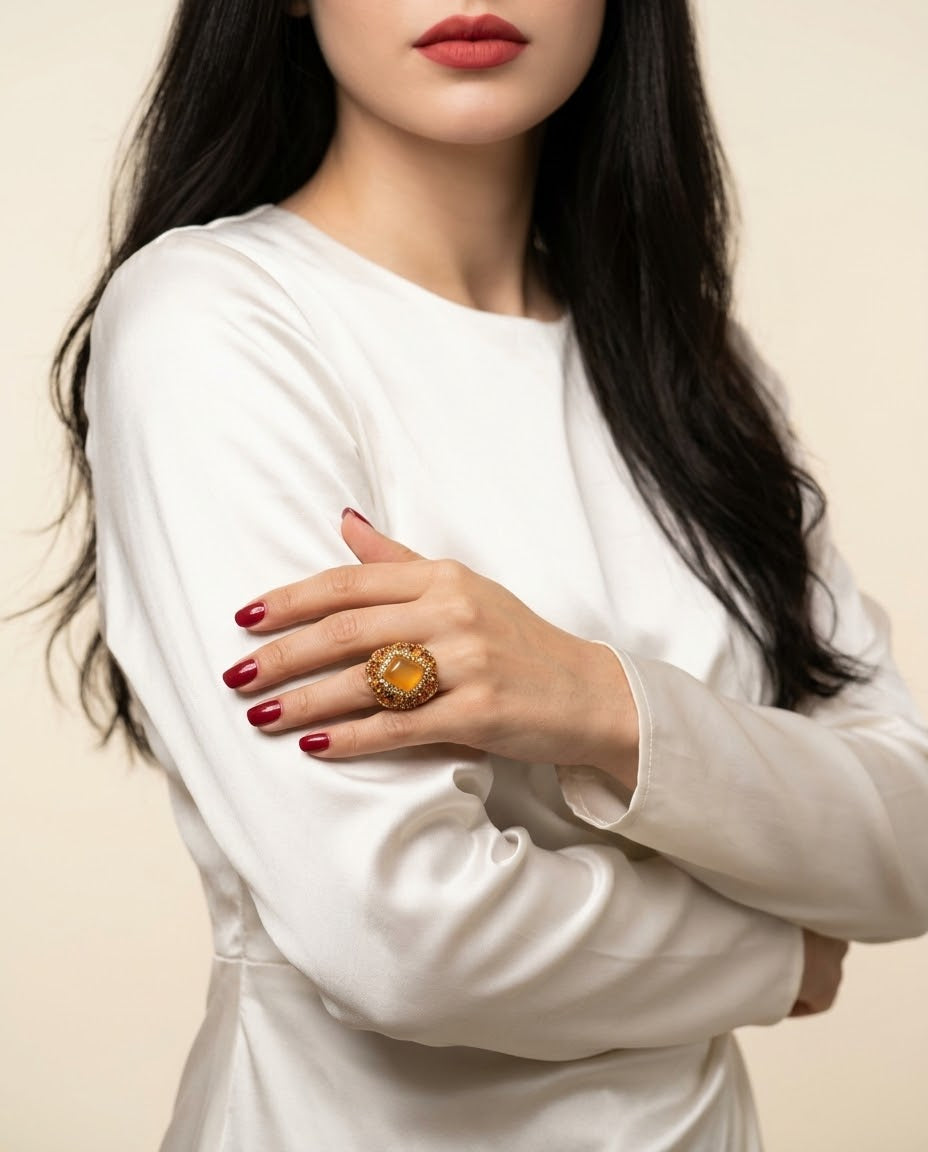 Carnelian Ember Luxe Gold-Plated Women's Crystal Ring