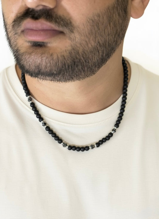 black matte mens necklace closeup