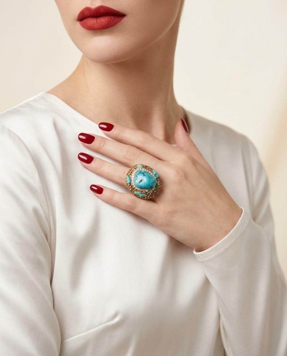 Turquoise Celestial Majesty Gold-Plated Women's Crystal Ring