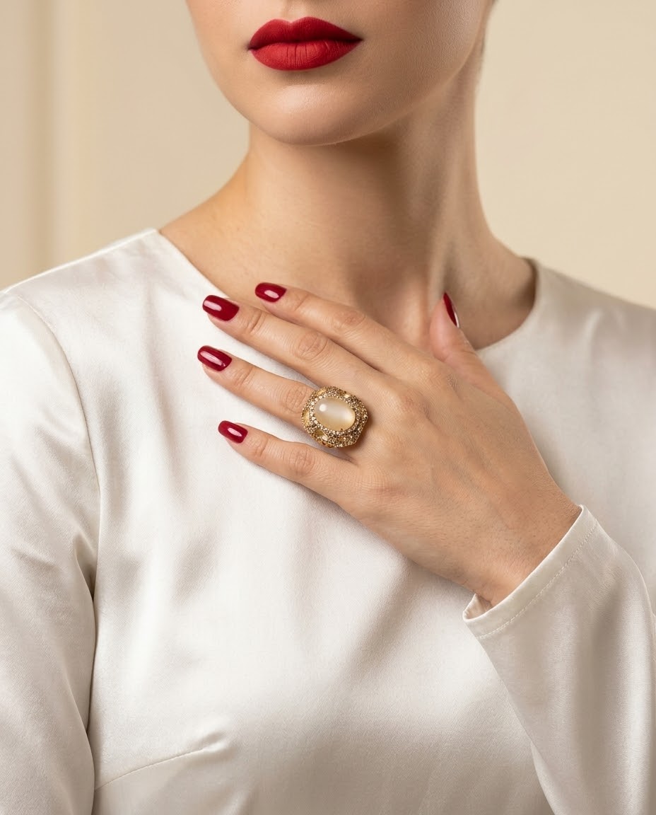 Rose Quartz Celestial Blush Gold-Plated Women's Crystal Ring
