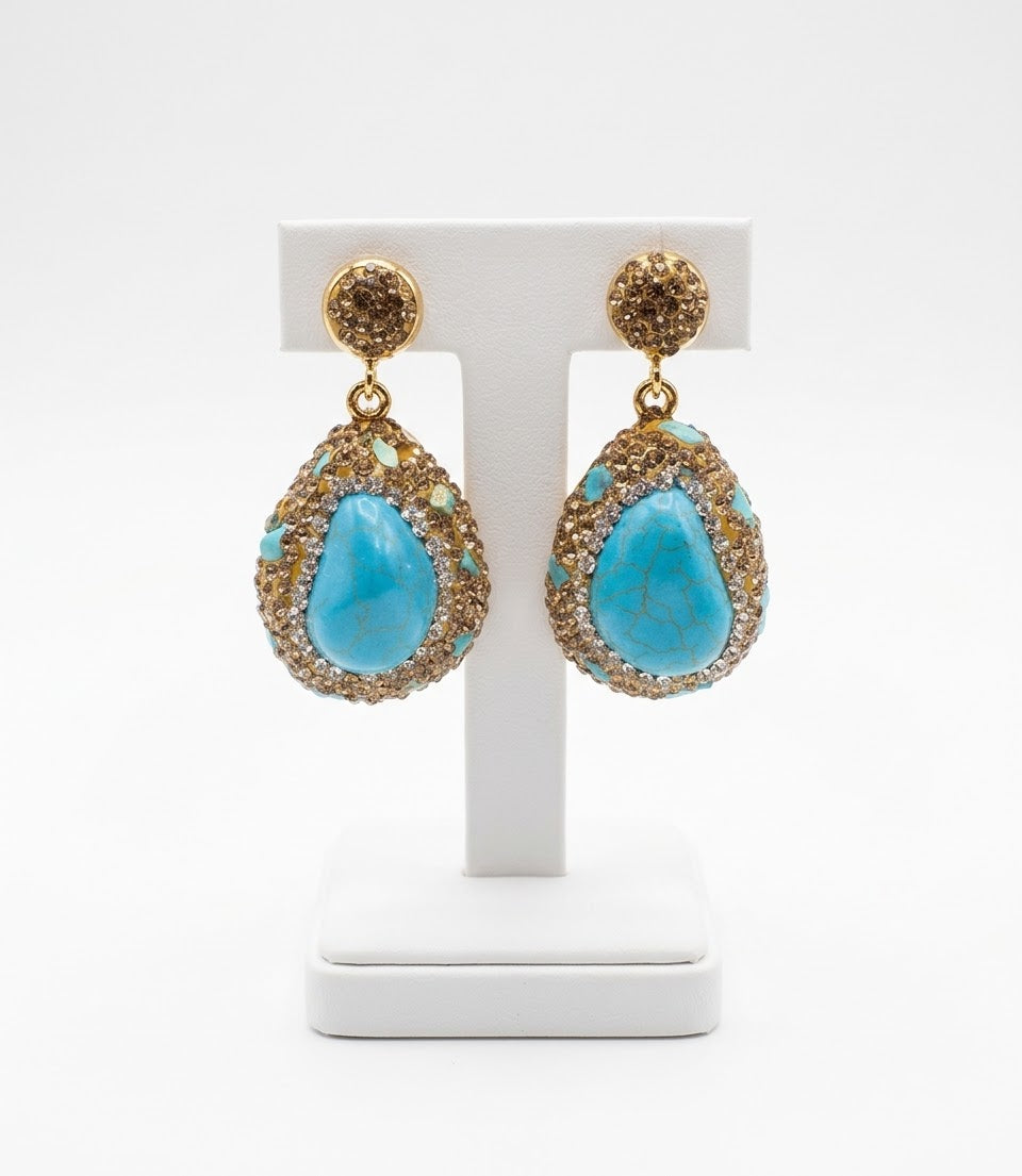 Turquoise Azure Grace Gold-Plated Women's Crystal Earrings
