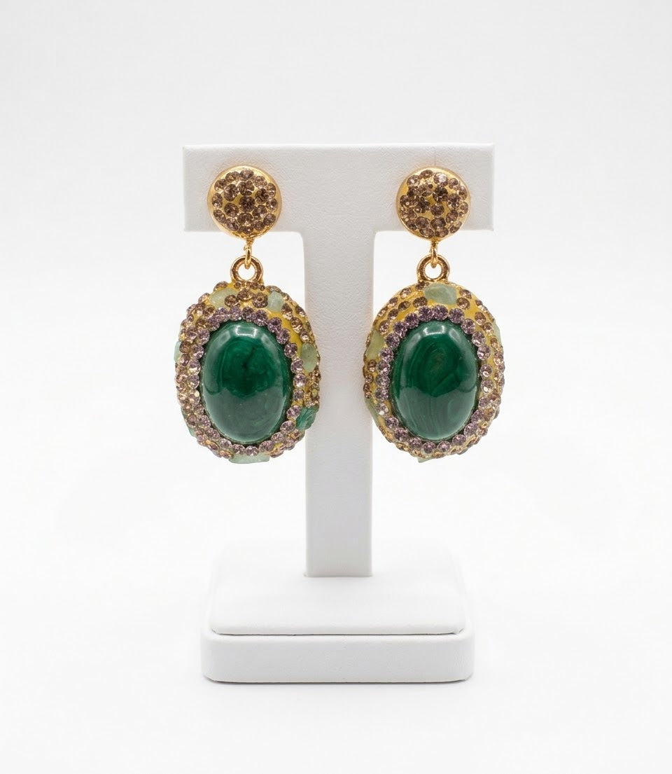 Green Aventurine Emerald Aura Gold-Plated Women's Crystal Earrings