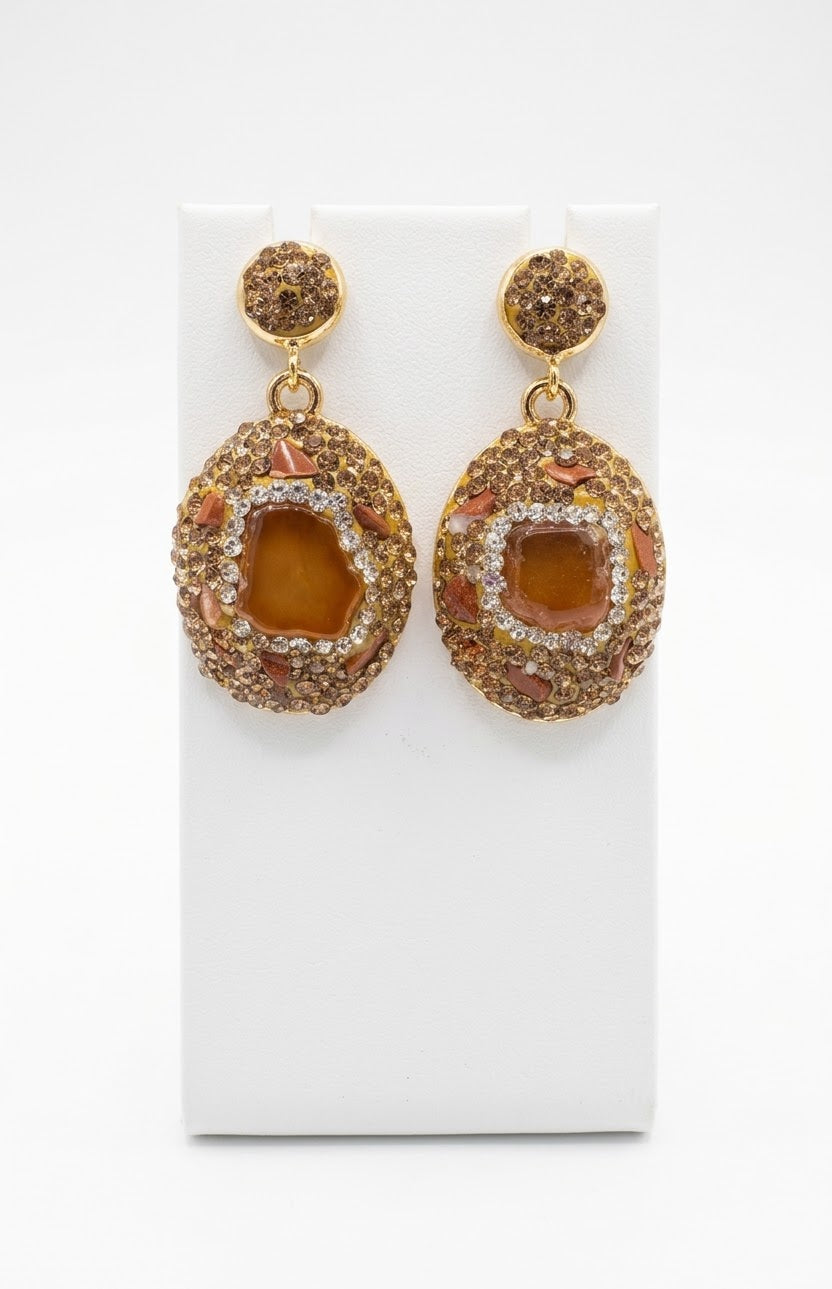 Carnelian Ember Luxe Gold-Plated Women's Crystal Earrings
