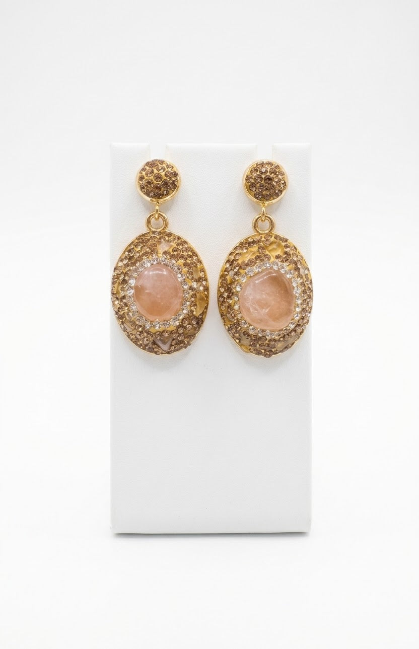 Rose Quartz Blush Radiance Gold-Plated Women's Crystal Earrings