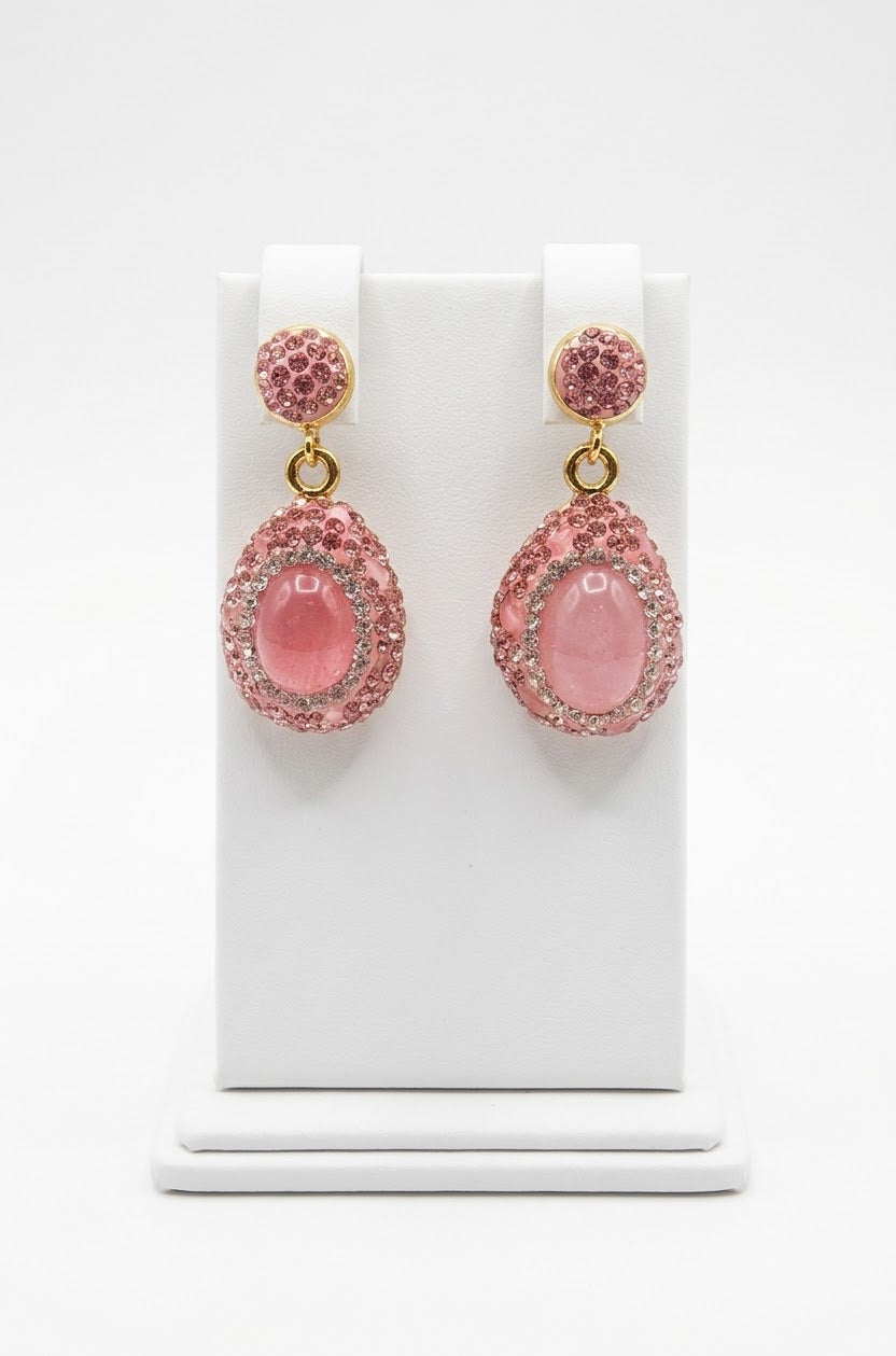 Rose Quartz Blush Elegance Gold-Plated Women's Crystal Drop Earrings