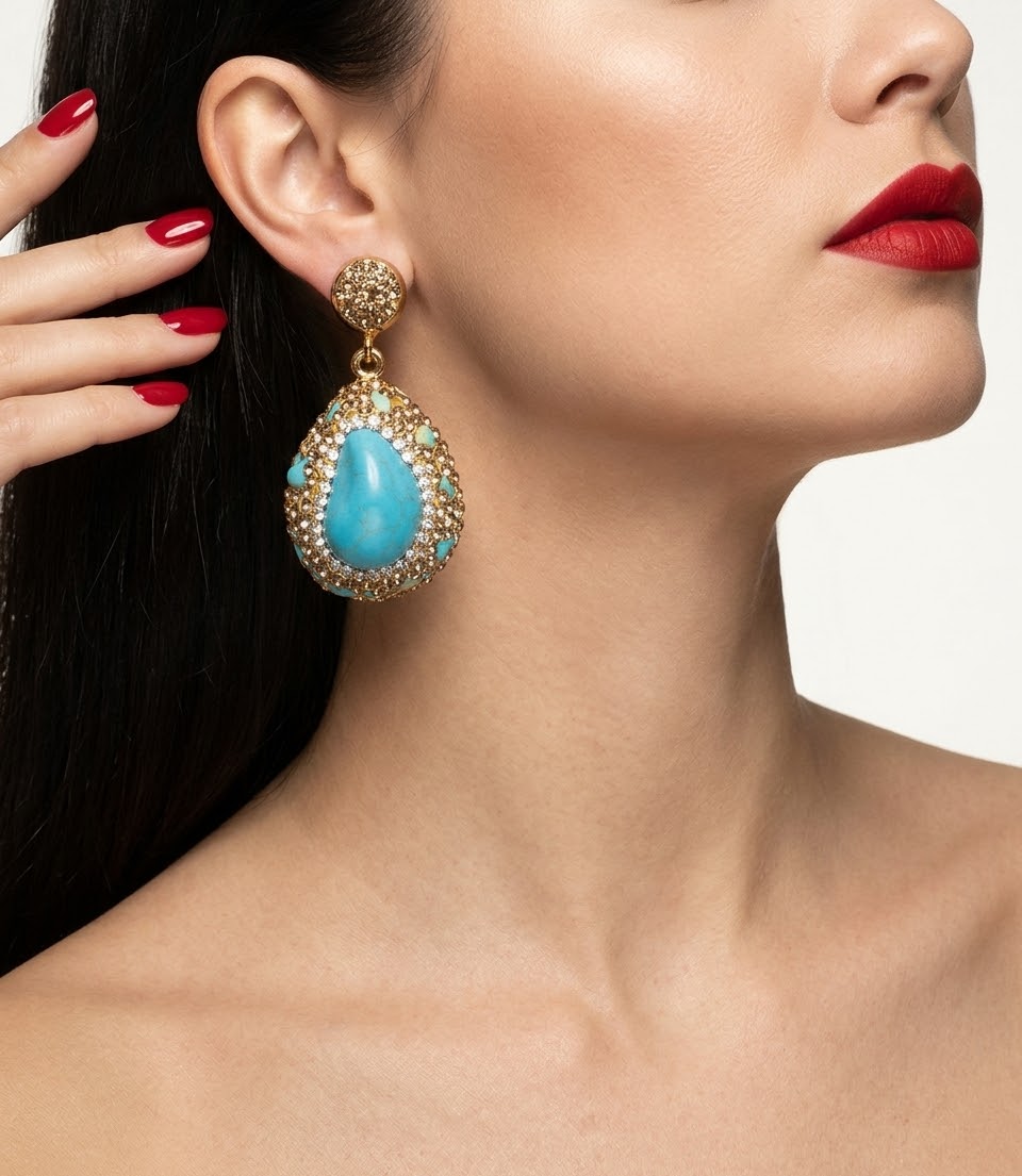 Turquoise Azure Grace Gold-Plated Women's Crystal Earrings