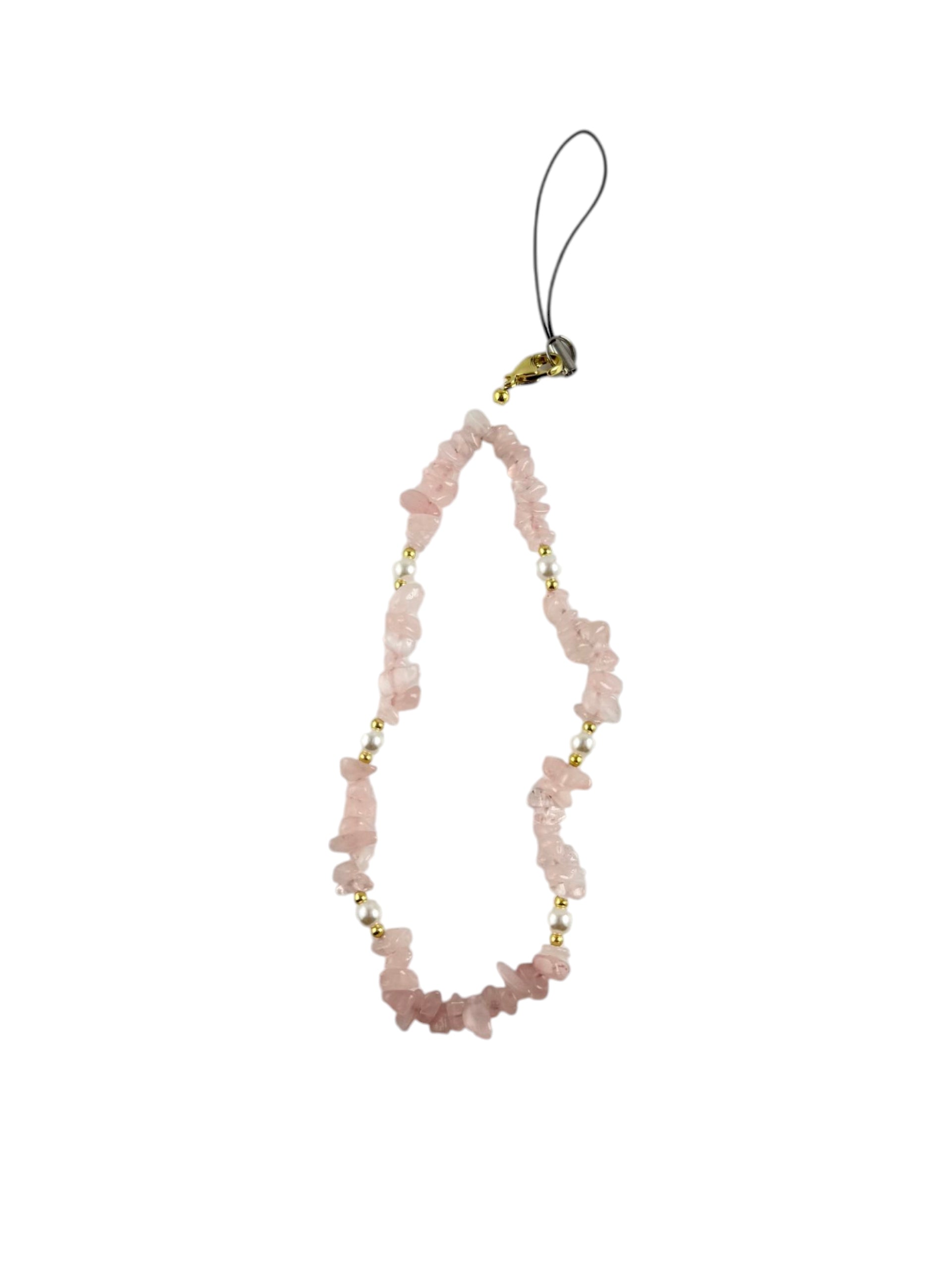 Rose Quartz charm with gold beads for phone cases