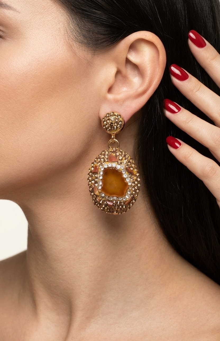 Carnelian Ember Luxe Gold-Plated Women's Crystal Earrings